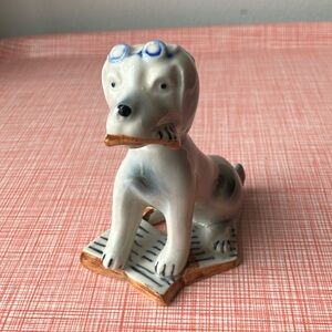 Vintage Pioneer Ceramic Dog Figurine with Glasses and Newspaper made in Japan